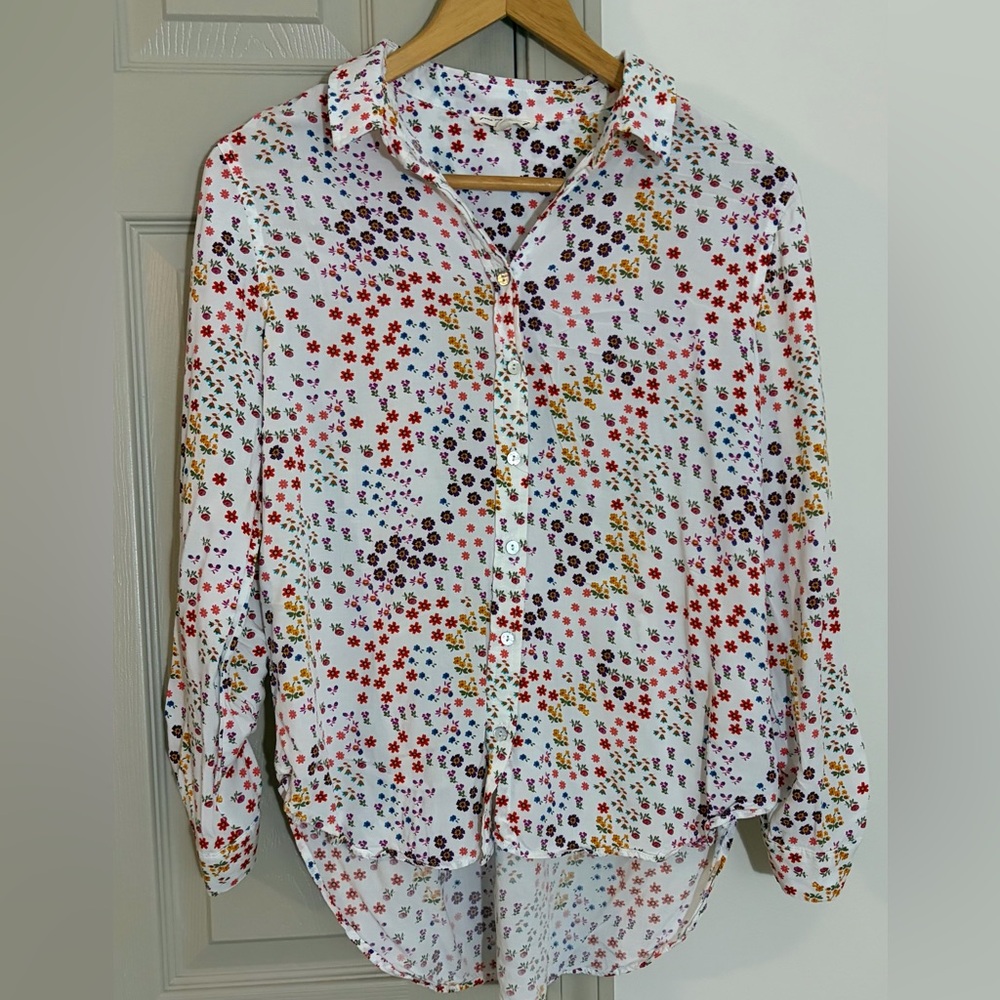 Jane and Delancey White Button-Down Shirt with Multicolor Floral Print